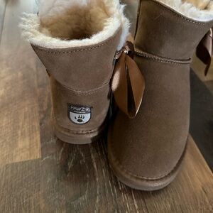 PAWZ by bearpaw Chestnut Brown Faux Fur Boots with Bow Detail